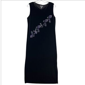 Vintage Whimsigoth Velvet Black Maxi Dress Large/Med Witchy Gothic Romantic Rose